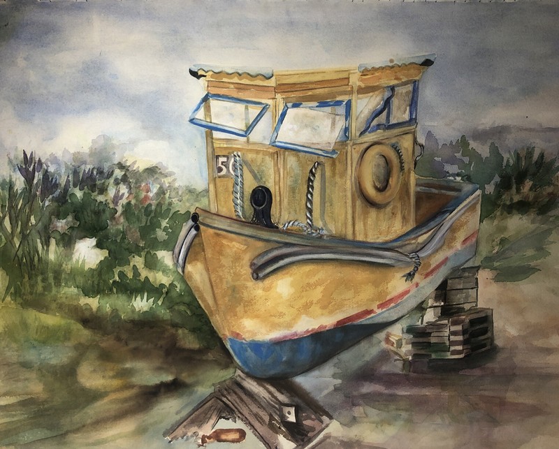 Watercolor Painting Artist Signed Joan Perry Original Vintage Art 30”Wx22 1/4”H gallery