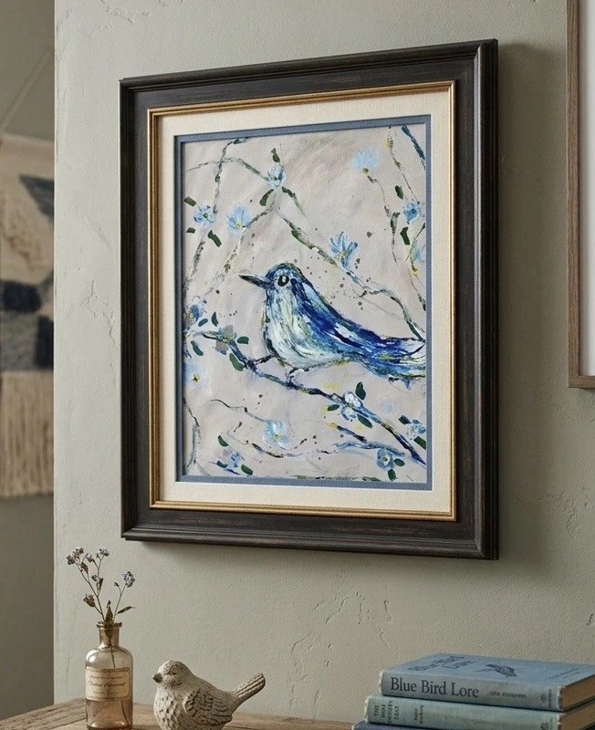 Original Impressionism Blue & White Bird Painting – Modern Wall Art Canvas gallery