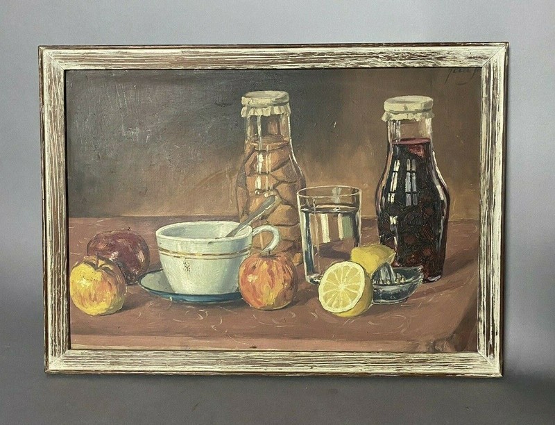 VINTAGE ANTIQUE SIGNED STILL LIFE OIL PAINTING ON ARTISTS BOARD
