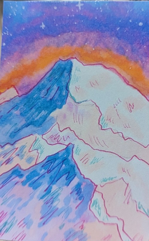 ACEO sunrise mountains colorful marker | Print | Free Shipping