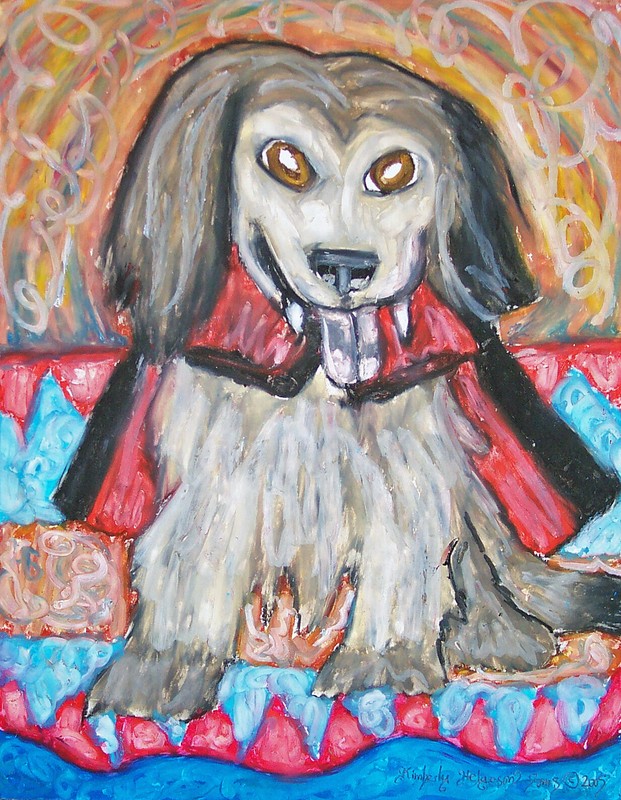 8×10 PRINT OF PAINTING KSAMS HALLOWEEN FOLK Vampire Mix Dog VINTAGE STYLE ART