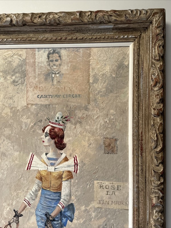 MID CENTURY PAINTING MODERNISM JOHN MORRIS FINEST LARGE OIL WOMAN STREET SCENE gallery