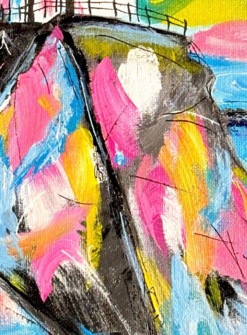 Original Lighthouse Landscape 14x11 Canvas Abstract Expressionist Painting Art gallery