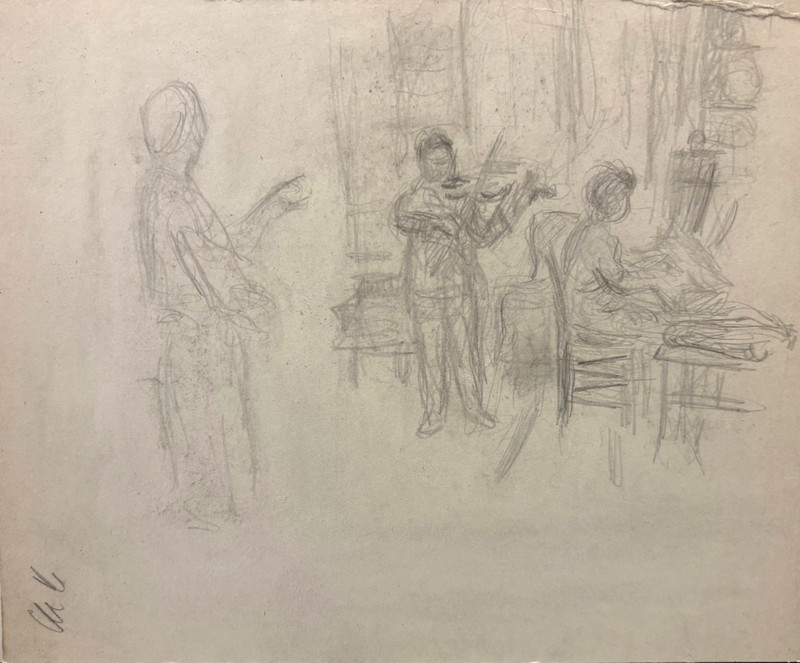 Violinist , Pianist, Conductor Pencil Drawing-Circa 40s-Bernard Gussow
