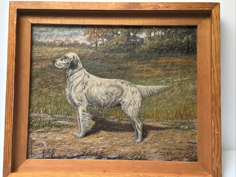 ANTIQUE DOG LANDSCAPE PAINTING AMERICAN IMPRESSIONIST VICTOR NICKOL CALIFORNIA gallery