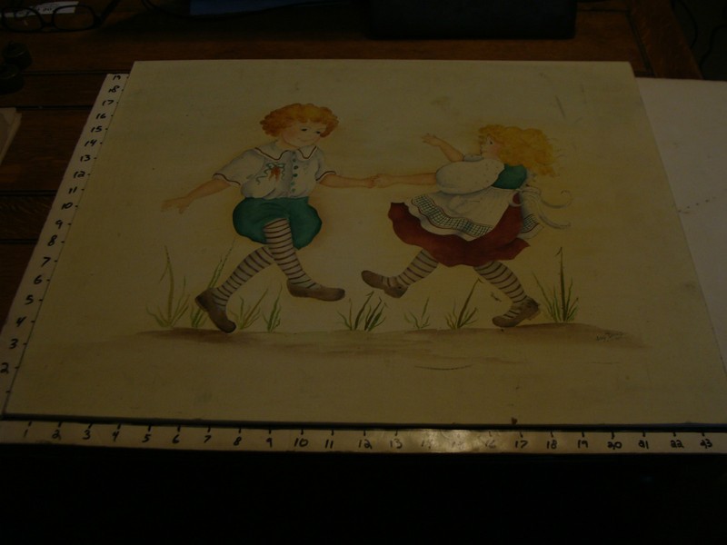 Original PAINTING signed JOY DAVIS 9-9-96, BOY AND GIRL DANCING, simple,
