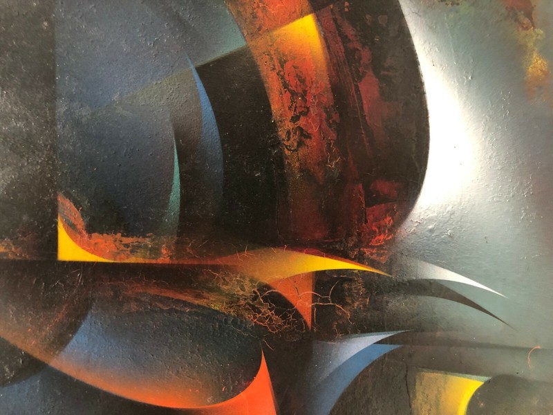 MID CENTURY «SHADOW IN FLIGHT» LEONARDO NIERMAN SIGNED ORIGINAL PAINTING
