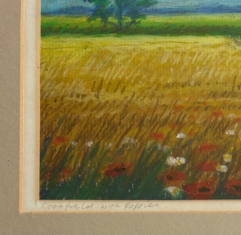 Helen Webber - original, signed, framed pastel on paper "Cornfield with poppies" gallery
