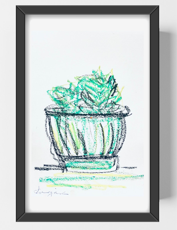 GUAJARDO Original Expressionism Succulent Cactus 9X6 Paper Signed Art