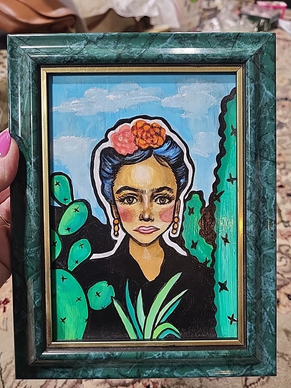 5×7 Painting On Glass Frida Khalo Artist Studio Unsigned Mixed Mediums? #2