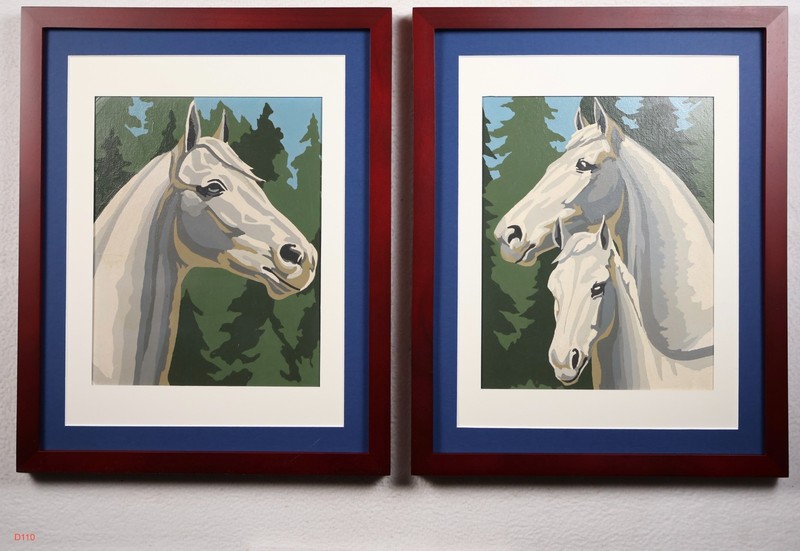 Vintage Paint by Number «Horses» 50’s Set of 2 Framed Craft Master Co
