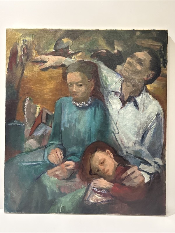 ANTIQUE BLACK FAMILY PAINTING AFRICAN AMERICAN IMPRESSIONIST WPA ERA MYSTERY ART gallery