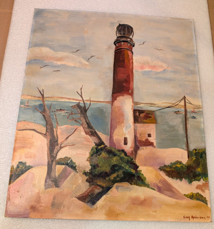 Old or Antique Painting Barnegat Light Long Beach Island NJ by Gay Anderson 1948