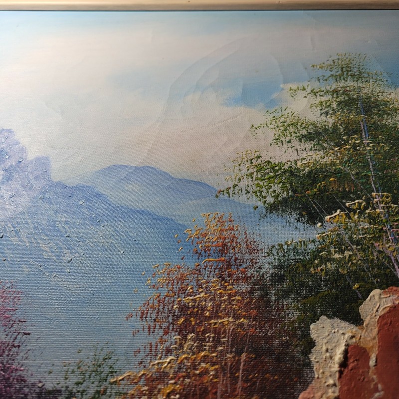W. Zeller Painting Desert Cacti Landscape Soft Colors Mountains Sky 20x24 gallery