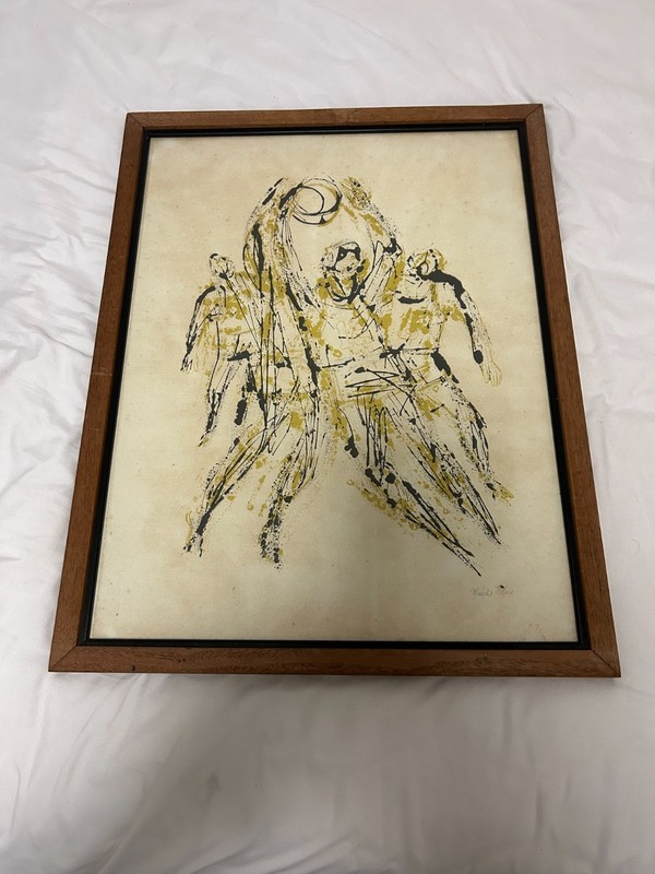 Original Signed Artwork Misch Kohn Basketball Theme Framed 23 X 18
