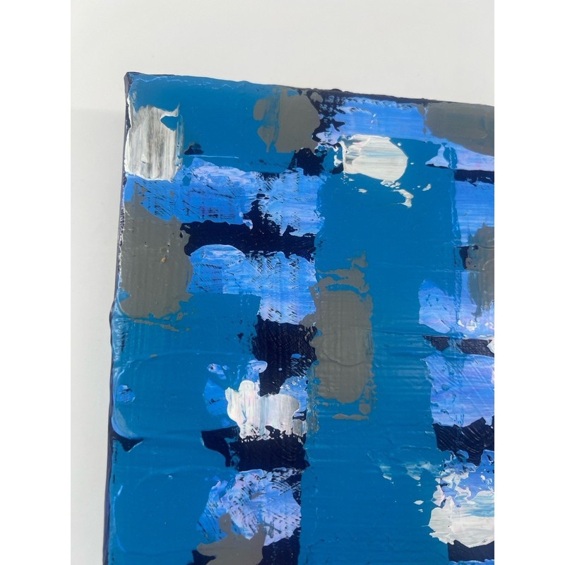 Hand-Painted Acrylic Canvas Abstract Blue Gray 7.5x8x1.5 Modern Artwork Art gallery