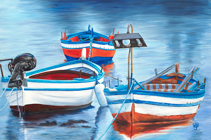 Original Acrylic Fishing Boat Trio