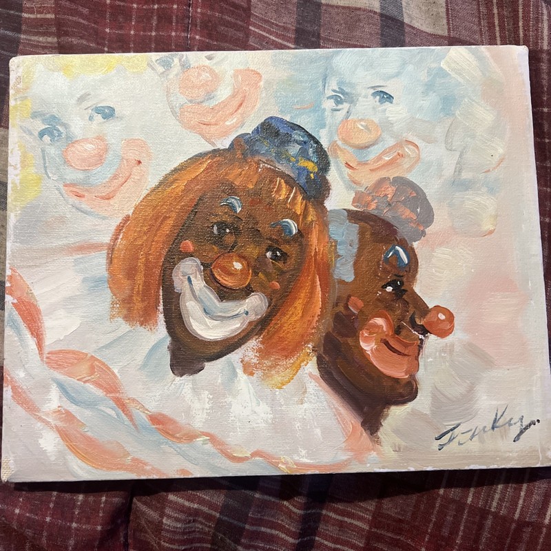 JACKY THREE AFRICAN AMERICAN CIRCUS CLOWN FACES ORIGINAL OIL ON CANVAS PAINTING