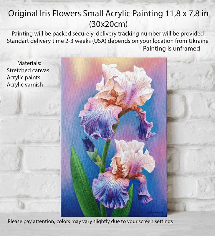 Iris Flowers Painting Original Spring Bloom Handmade Floral Canvas Wall Art 8x12 gallery