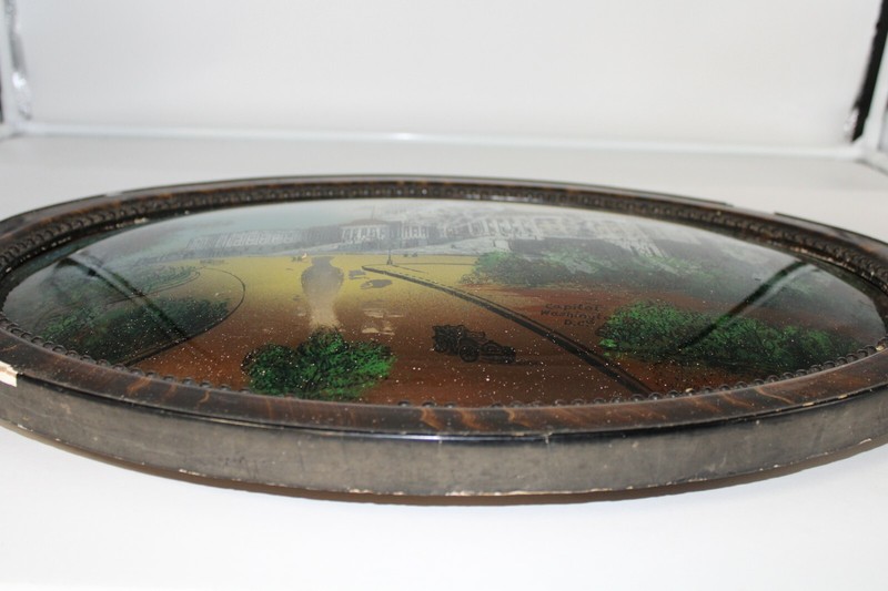 Capitol, Washington DC Vintage Reverse Painting on Oval Convex Glass 22x16 frame gallery