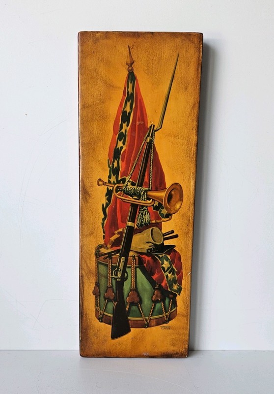 Vintage 1958 Frederick Elmiger Hanging Flag Revolutionary Wood Plaque