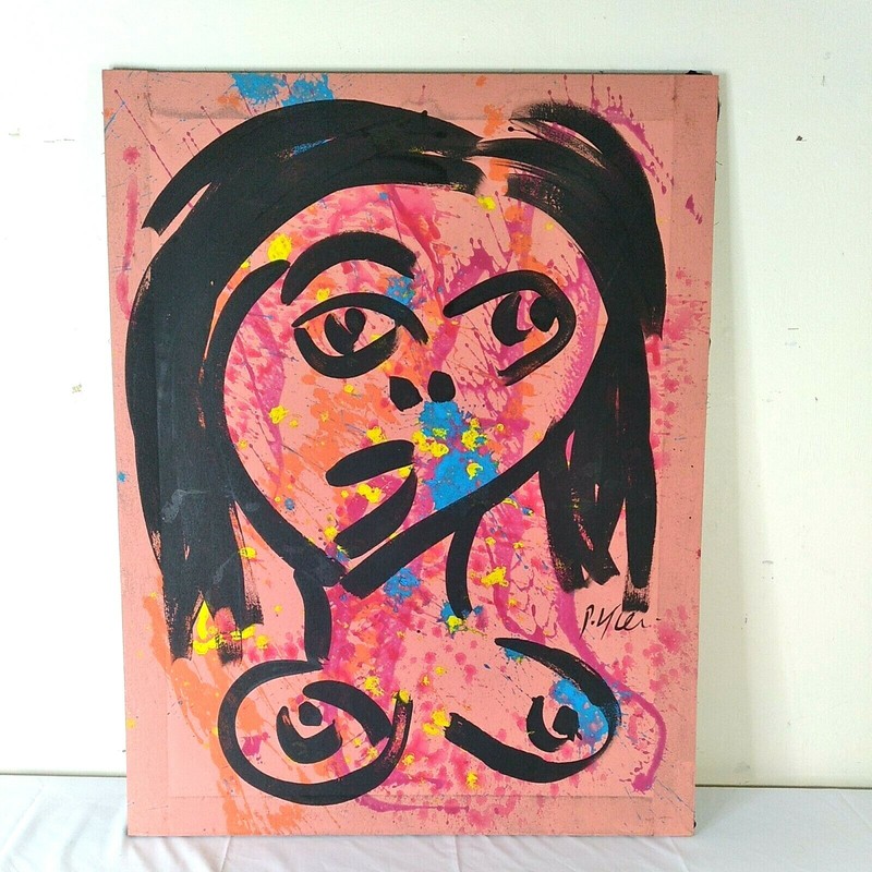 Peter Keil Original Abstract Painting Woman Portrait Nude Modern MCM Signed