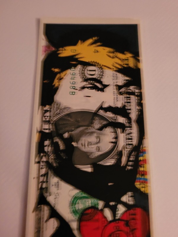 U.S 1 dollar bill Real Pop Art Original Signed Death NYC Rare Donald TRUMP BUCK