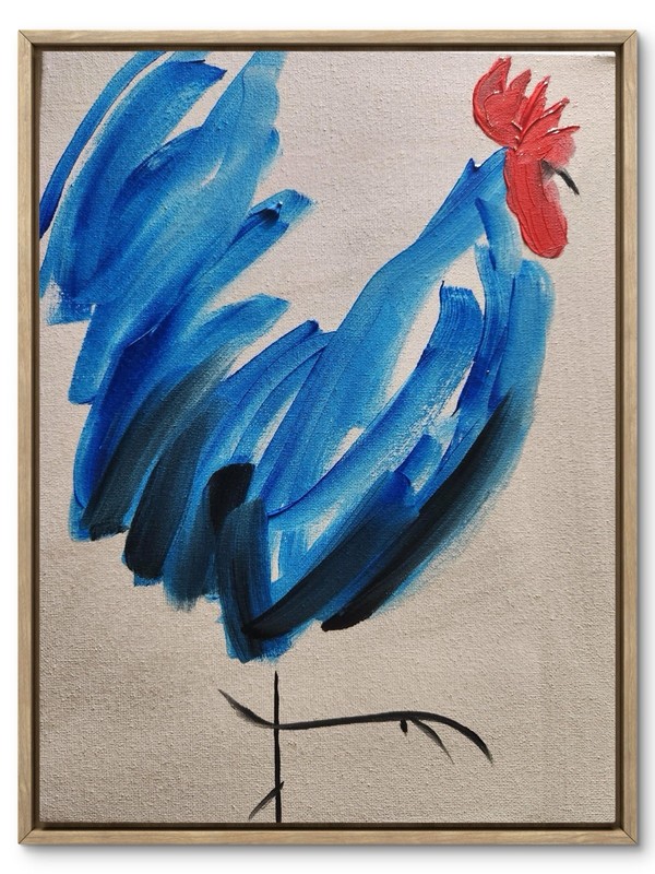 Abstract Blue Rooster Original Wall Art 14X11 Canvas Acrylic