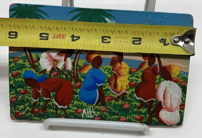 VTG 3 7/8" x 5 7/8" Original Acrylic Painting Caribbean Haiti Natives Signed gallery