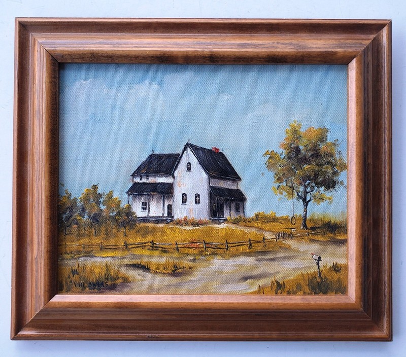 Vintage Viki Owens Oil Painting of Rural Homestead SIGNED
