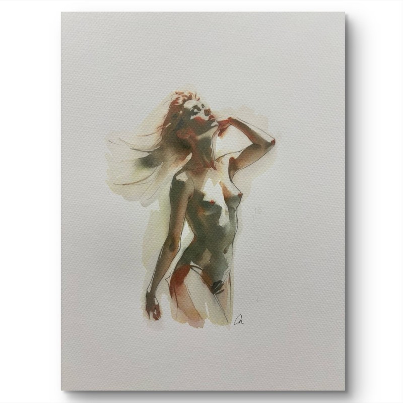 Original Classical Watercolor 8×10 Portrait Nude Female Figure