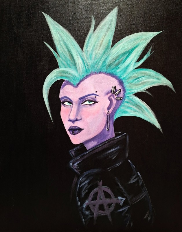 Original Acrylic Painting Punk Style Girl with a Safety Pin Earring Wall Decor
