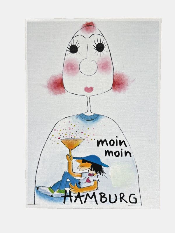 Original Beate Prahl, drawing «Hedda in Udo Lindenberg shirt» acrylic A4
