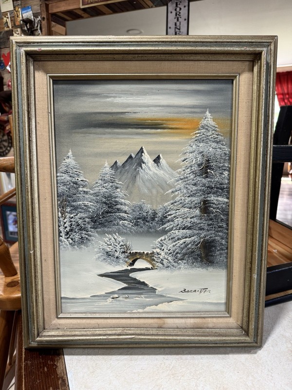 Original Oil On Canvas Winter Landscape Signed Barrister Framed Painting