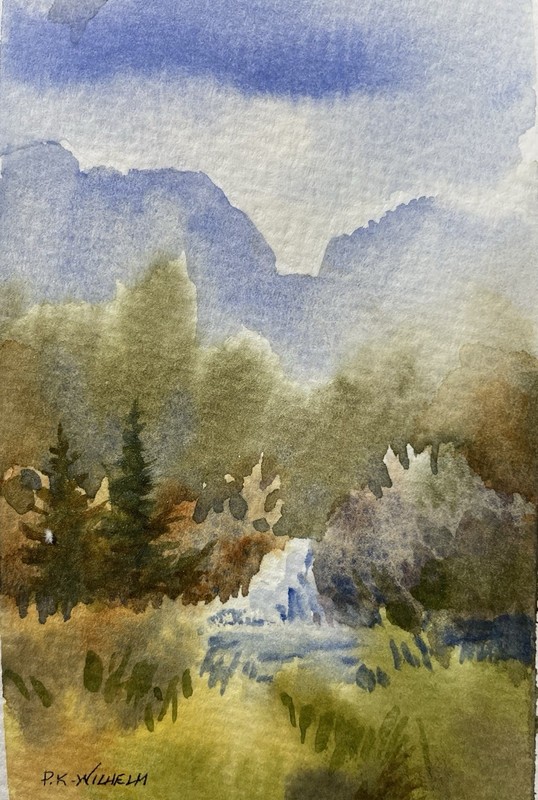 Pamela Wilhelm Lot Of 4 FOUR Original Landscape Watercolors! 3”x4.5” Each gallery