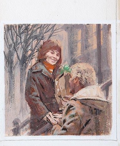 DARRELL GREENE AMERICAN Novel Middle aged Woman w a paper bag smiling at a Man