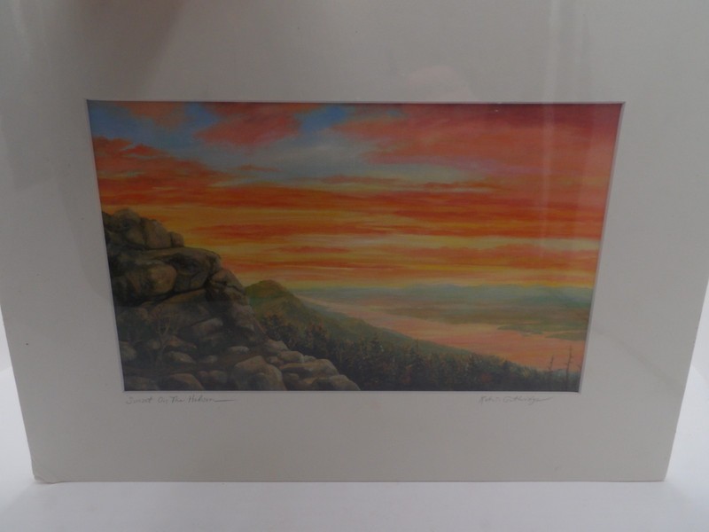 SIGNED Robin Guthridge Original Landscape Painting Sunset on the Hudson