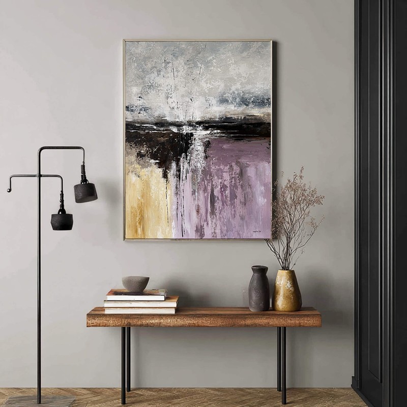 Beige Violet Abstract Painting Textured Modern Neutral Wall Art Canvas 28x36 gallery