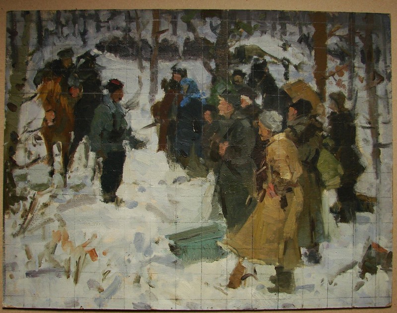 Ukrainian Soviet USSR Oil Painting impressionism guerrillas soldier genre WW2