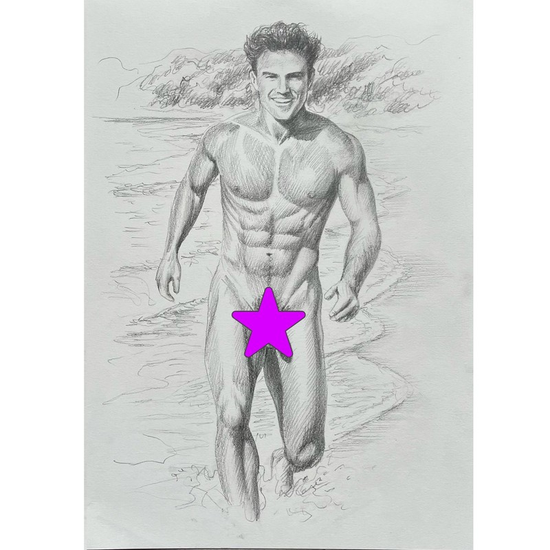 Original Graphite Nude Male Painting – Fine Art Drawing