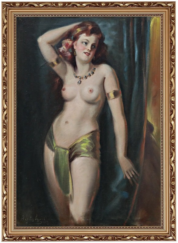 Oil on Canvas, Signed Gyula Asztalos (1900–1972) Half-Length Nude Woman
