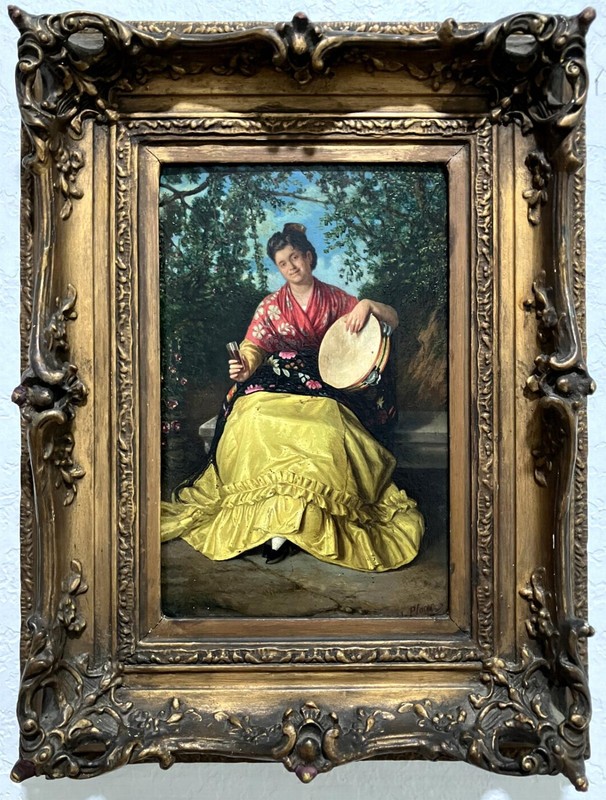 ANTIQUE SPANISH Painting ~ SEVILLA COSTUMBRISTA ~ c.1880 Fine Genre FRAMED OIL