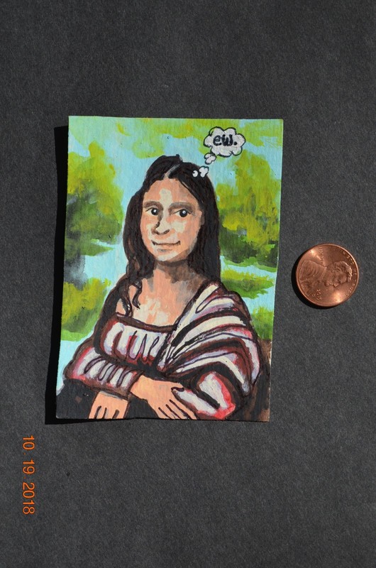 ACEO Original Acrylic Painting Signed Mona Lisa Parody Nicole Swanbeck gallery