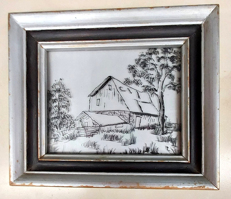 Rare Vintage REVERSE PAINTING ON GLASS Lafayette Louisiana Folk Art Signed