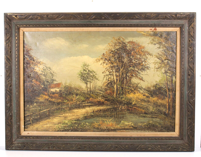 Antique Landscape Oil Painting On Canvas Signed Lombard? Restore project