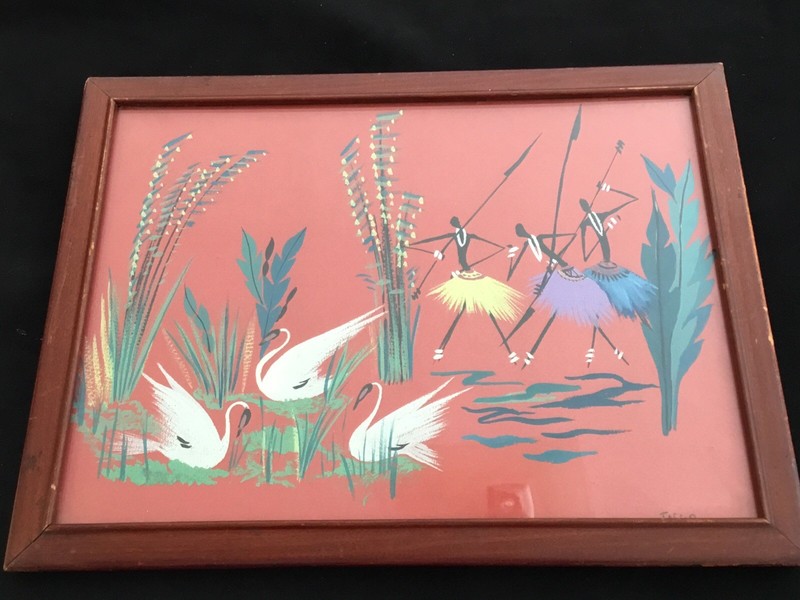 1950’s African Tribal Abstract Folk Art Belgian Congo Gouache Painting On Paper gallery