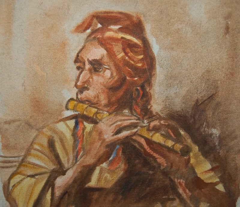 VINTAGE Painting Peruvian Flute Player Signed by Artist gallery