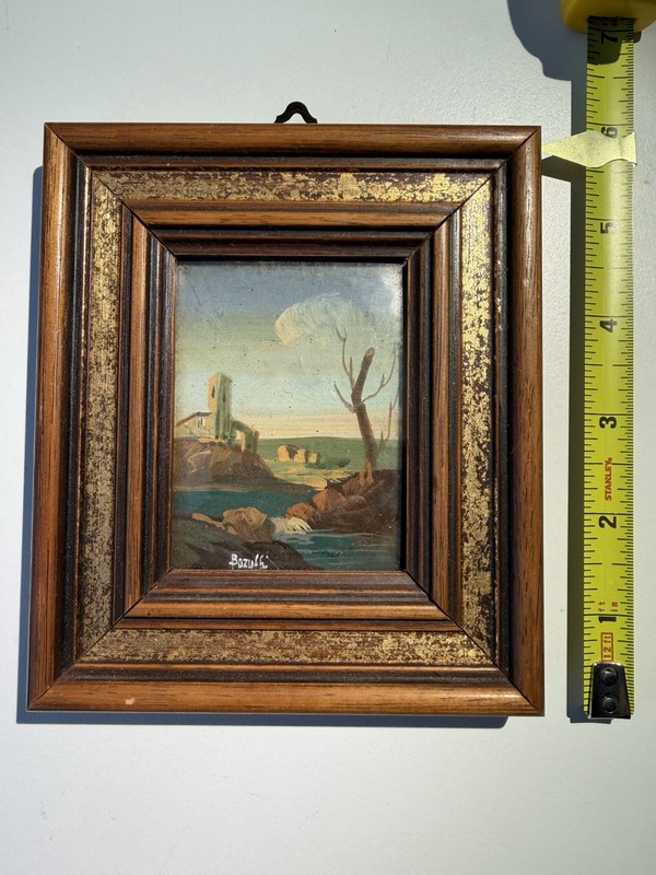 Vintage Italian Miniature Landscape Painting Framed Signed Bozuffi
