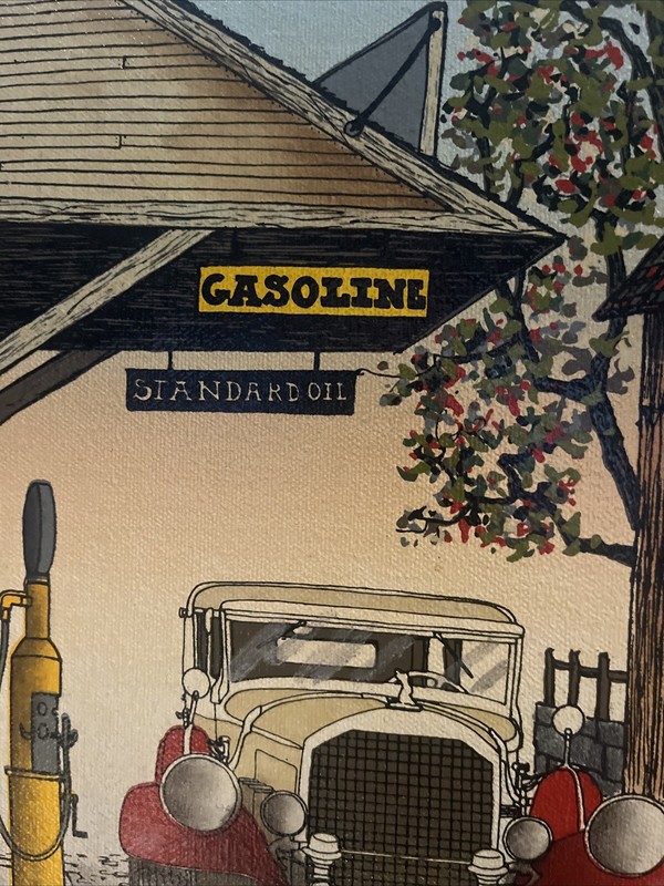 H. HARGROVE FRAMED Standard Oil Gas Station Car Wash Old Car Packard Chevy gallery