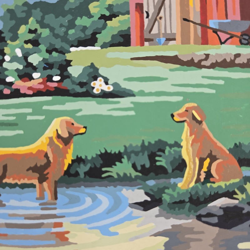 Summer Cottage Paint By Number Finished Acrylic Painting Golden Dogs Lake 20x16 gallery